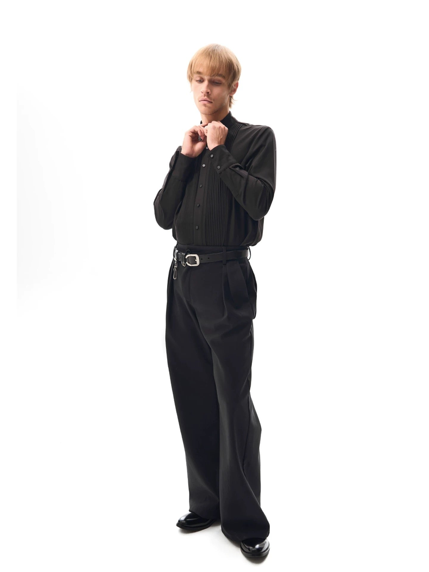 "Split-Back" Wide Trousers with Offset Back Pocket