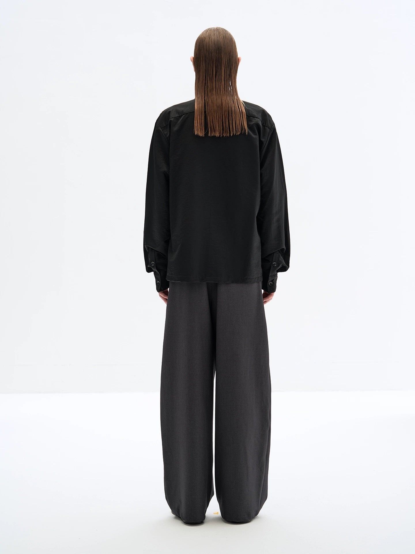 "Crow Plume" Sleeve Pleat Drape Shirt