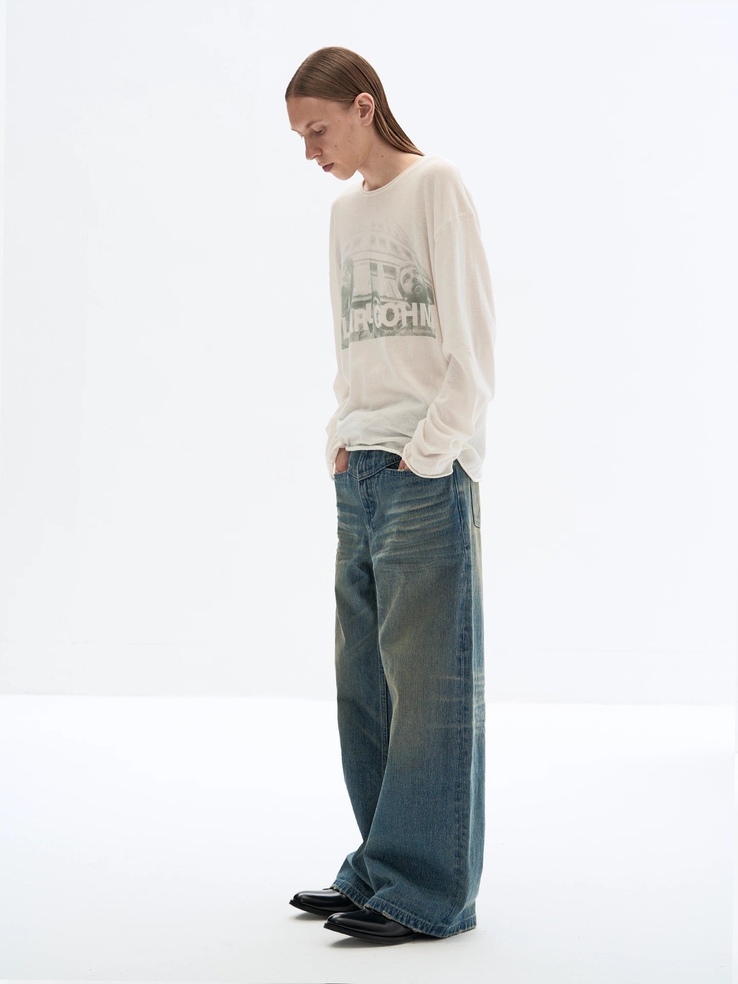 « Scroll » Washed Blue Denim Pants