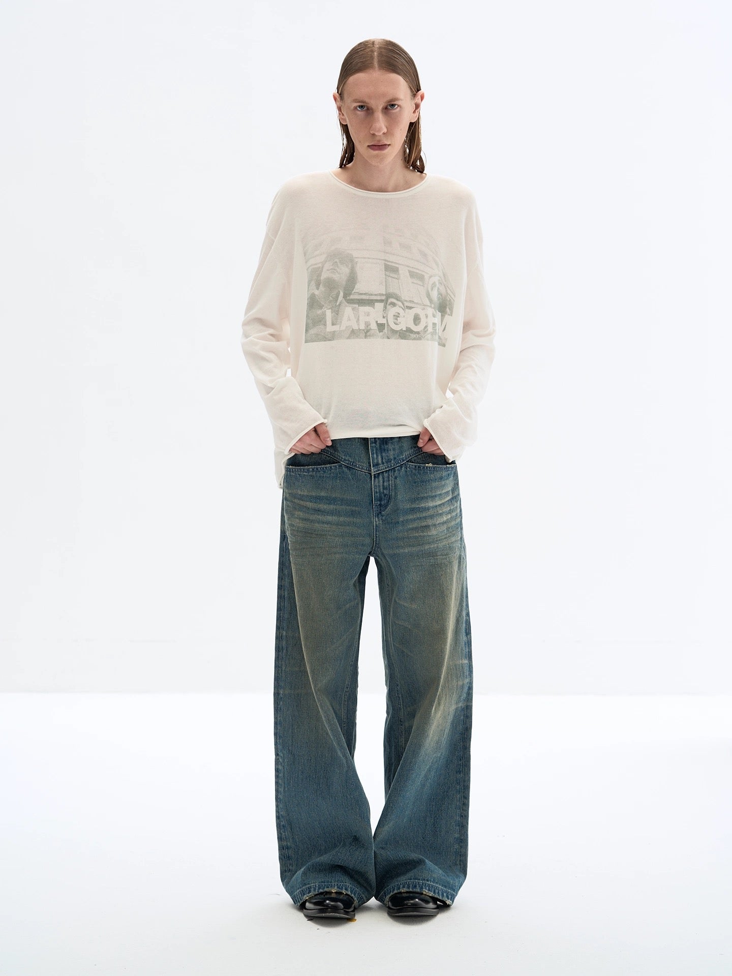 « Scroll » Washed Blue Denim Pants
