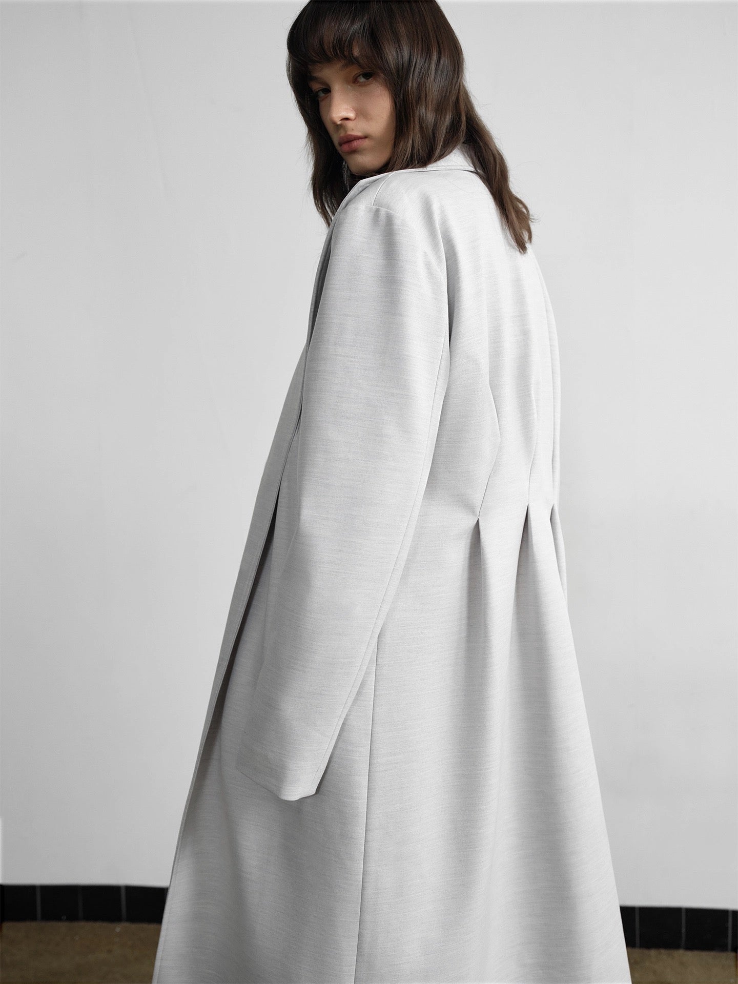 "Chester" Gray Long Pleated Coat