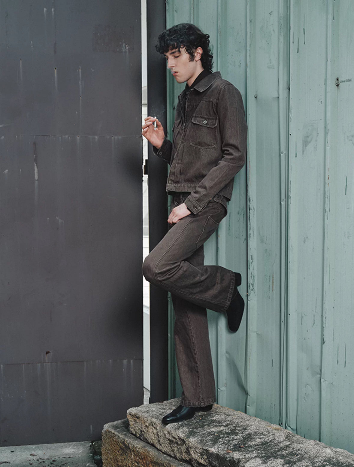 "Chestnut" Faded Vintage-Effect Straight Jeans