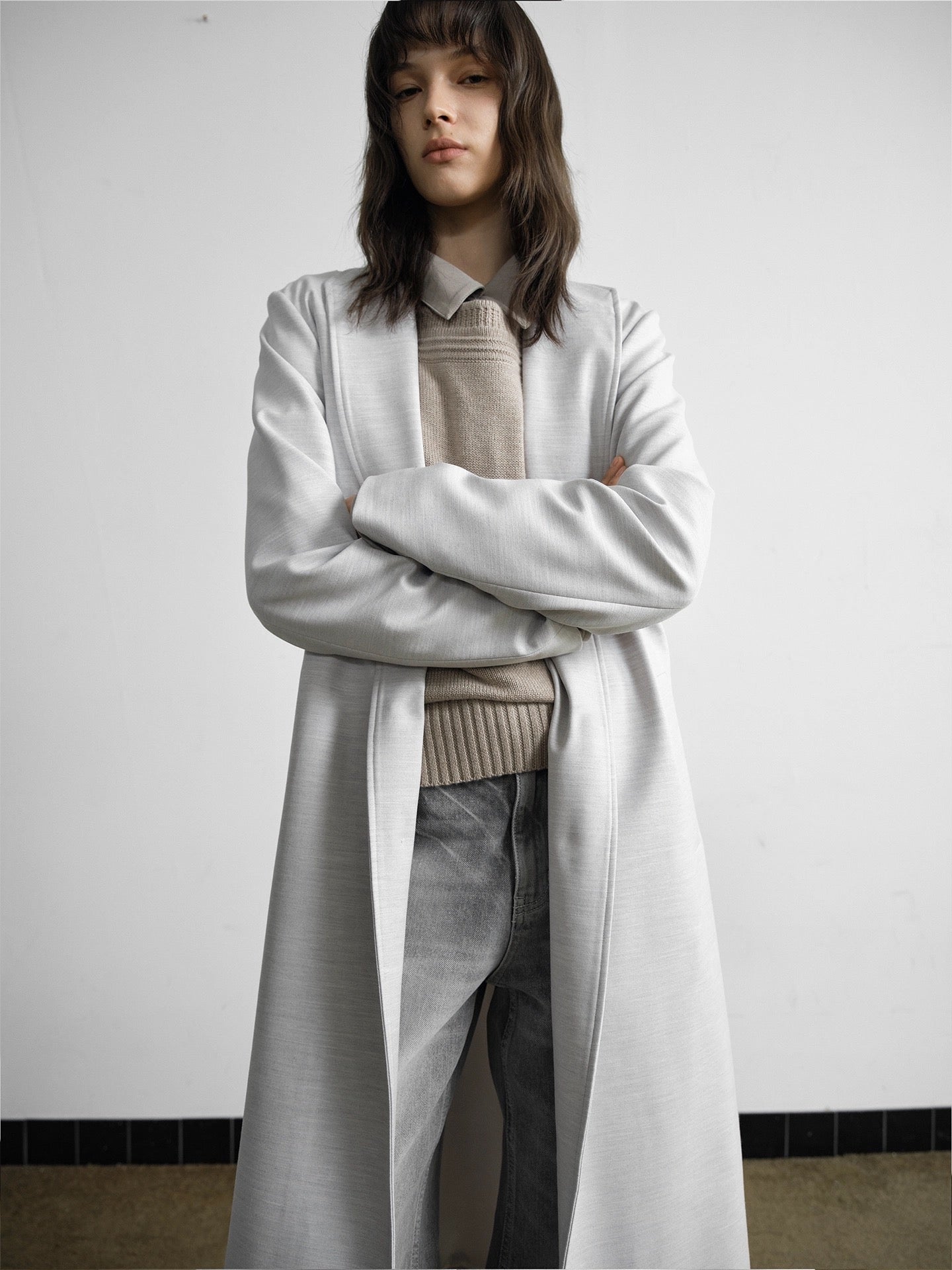 "Chester" Gray Long Pleated Coat