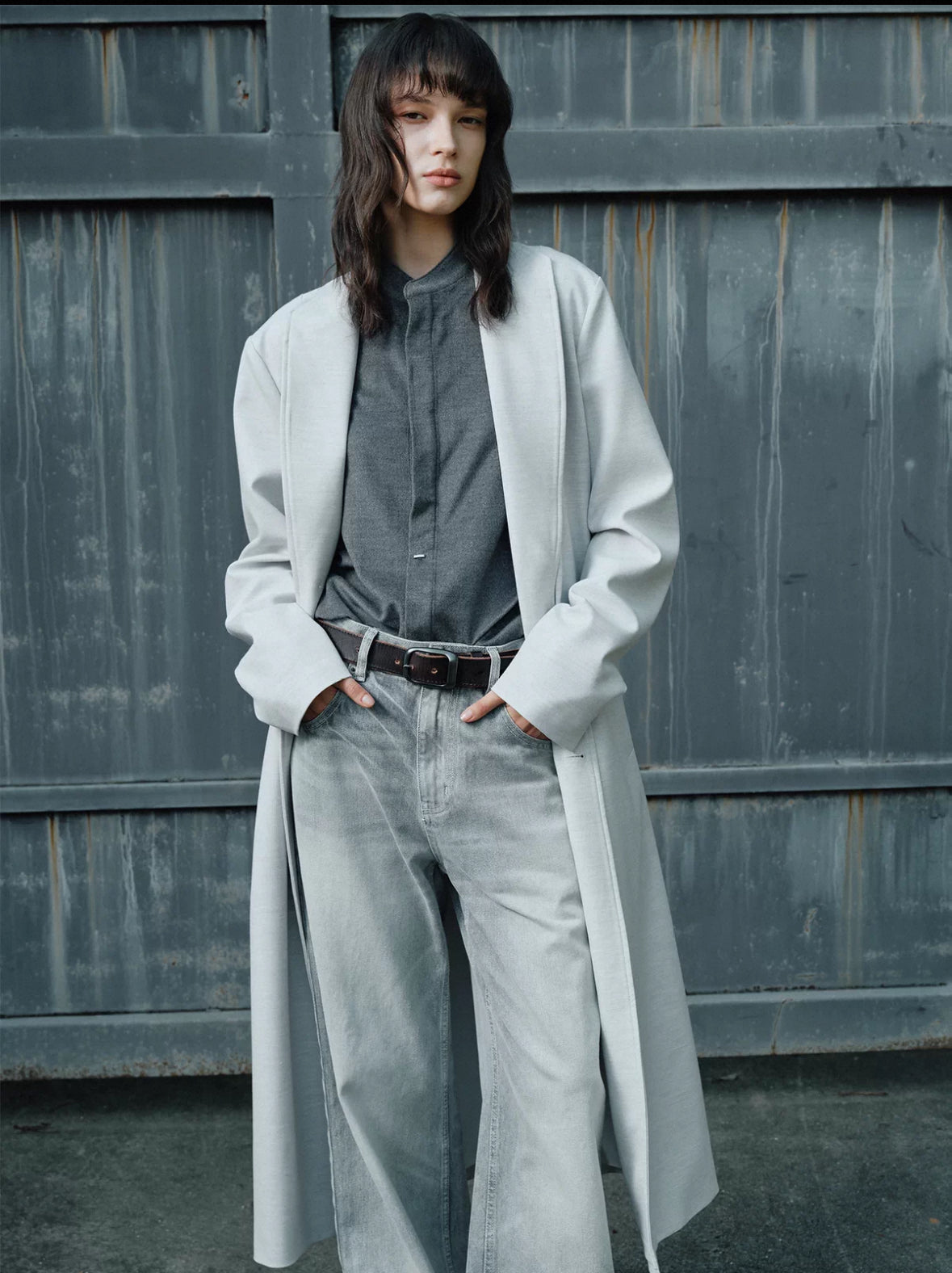 "Chester" Gray Long Pleated Coat