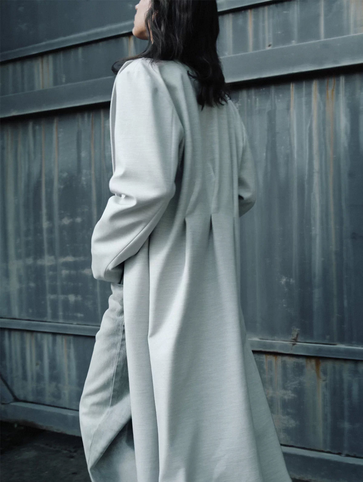 "Chester" Gray Long Pleated Coat