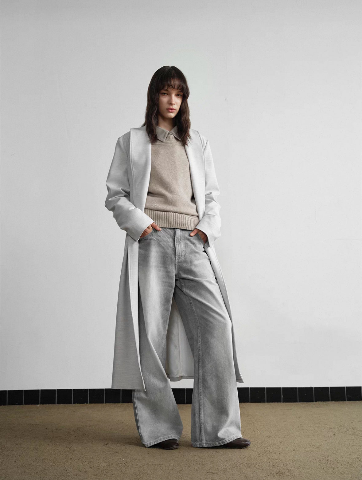 "Chester" Gray Long Pleated Coat