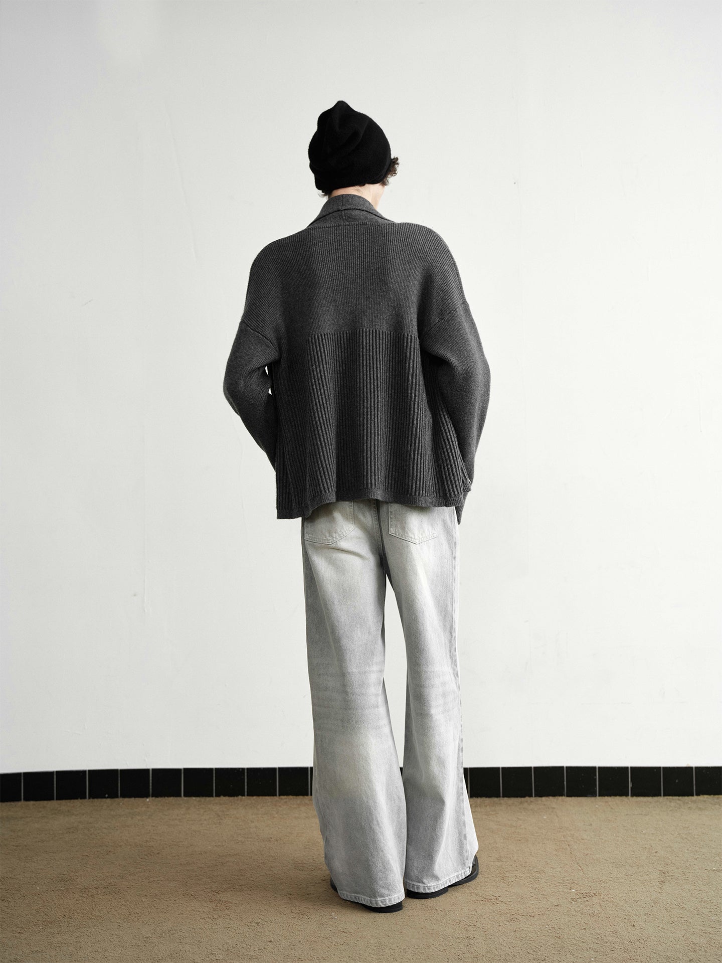 "Shawl" Cream Wool Blend Ribbed Cardigan (Copie)