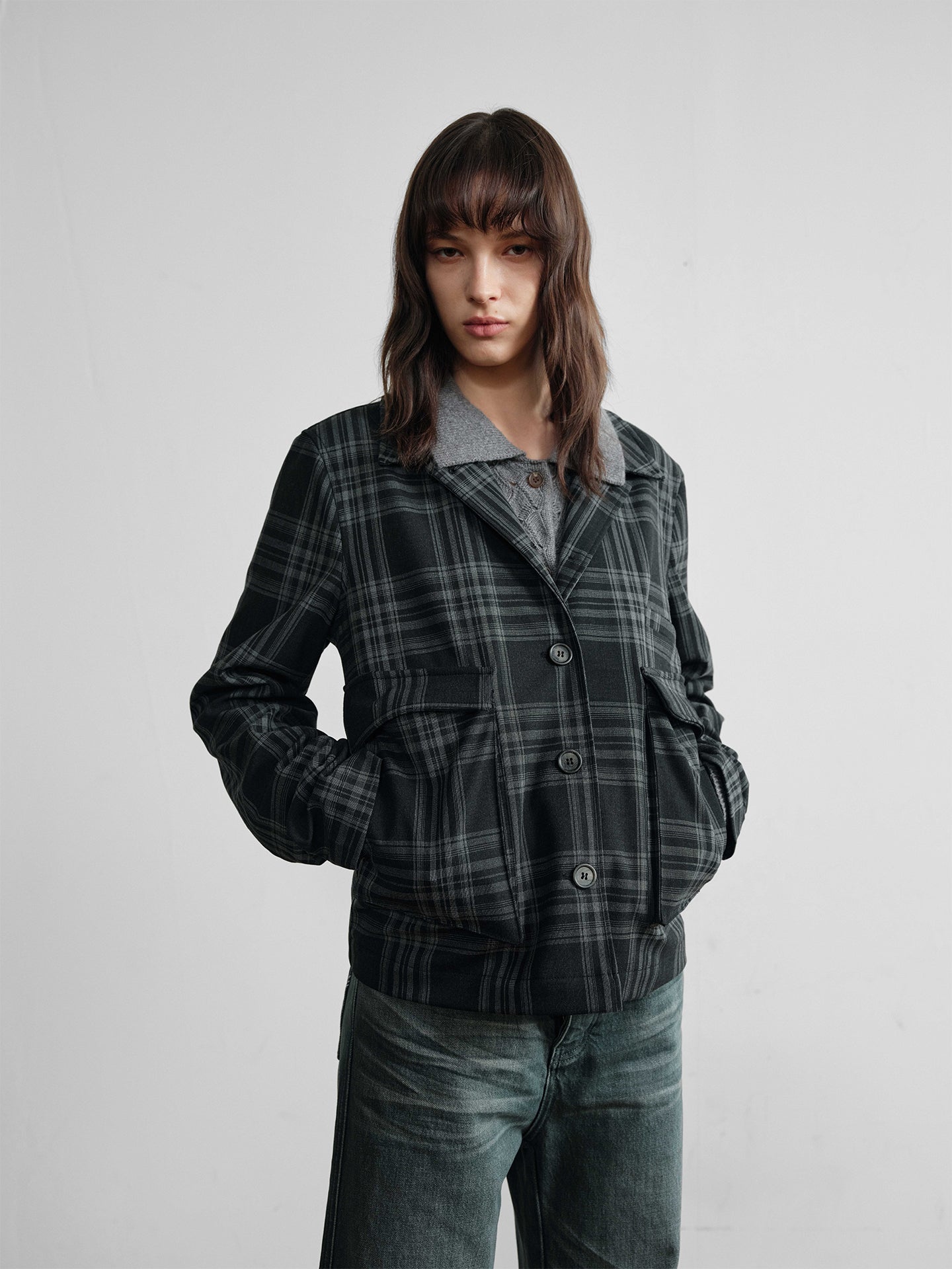 "Plaid Hunting" Jacket with Twin Pockets
