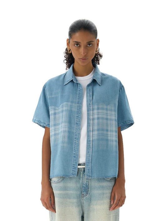 « Pattern » Washed Blue Denim Shirt