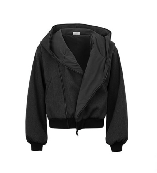 "Maze" Linen Black Reversible Layered Sweatshirt Jacket