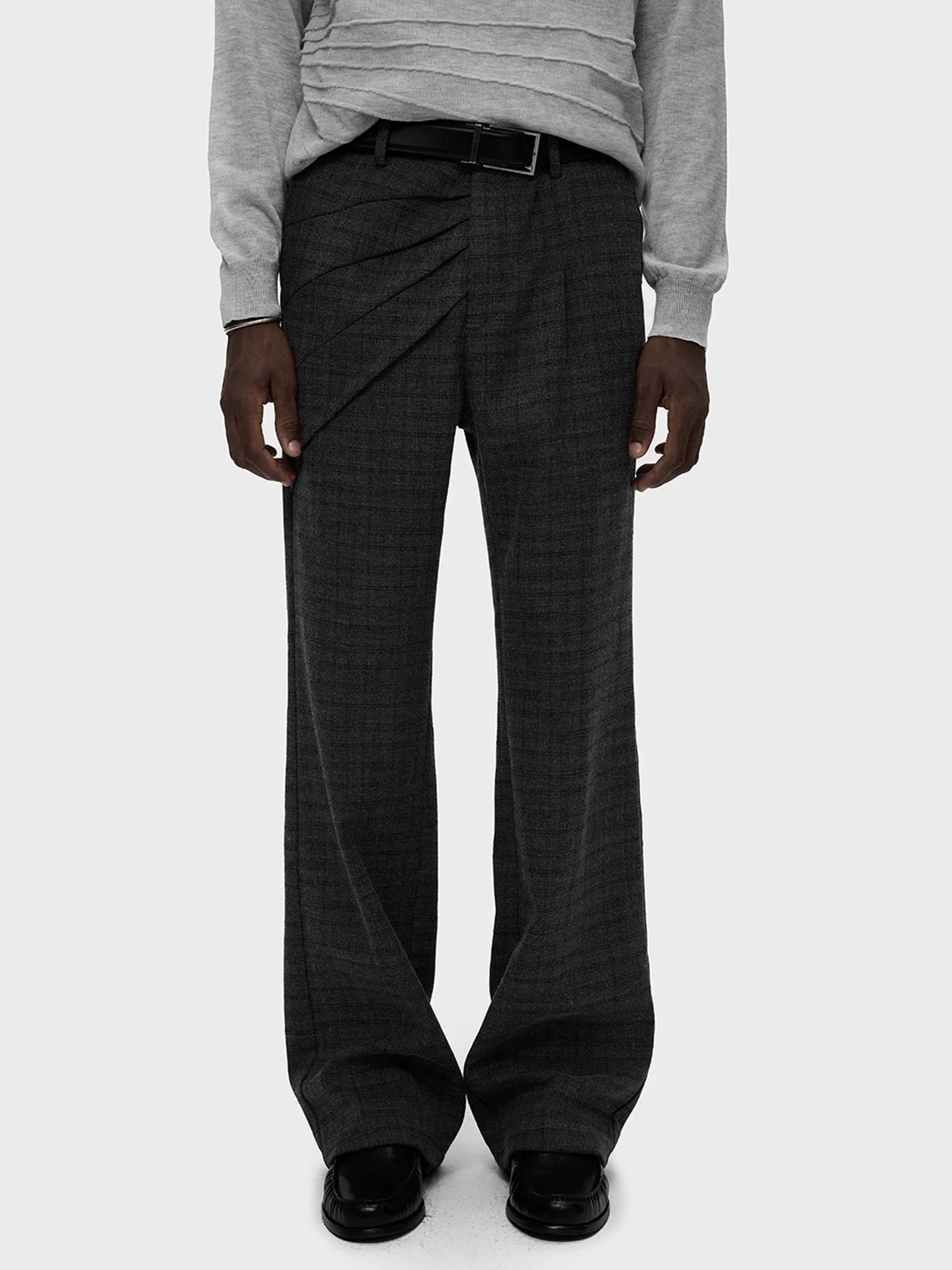 "Portrait" Draped Wide-Leg Wool Trousers