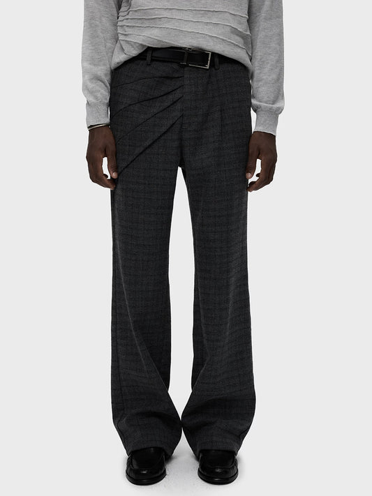 "Portrait" Draped Wide-Leg Wool Trousers
