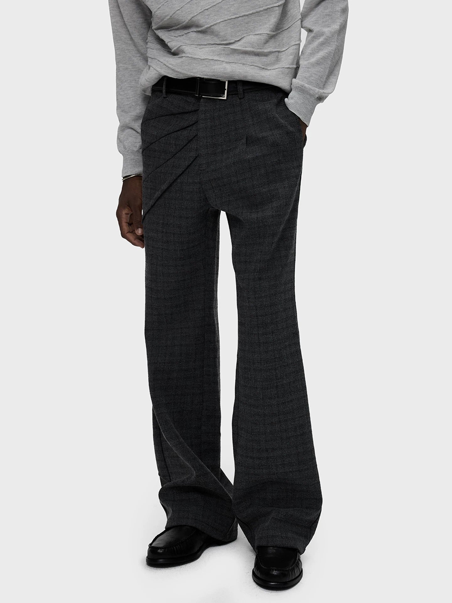 "Portrait" Draped Wide-Leg Wool Trousers