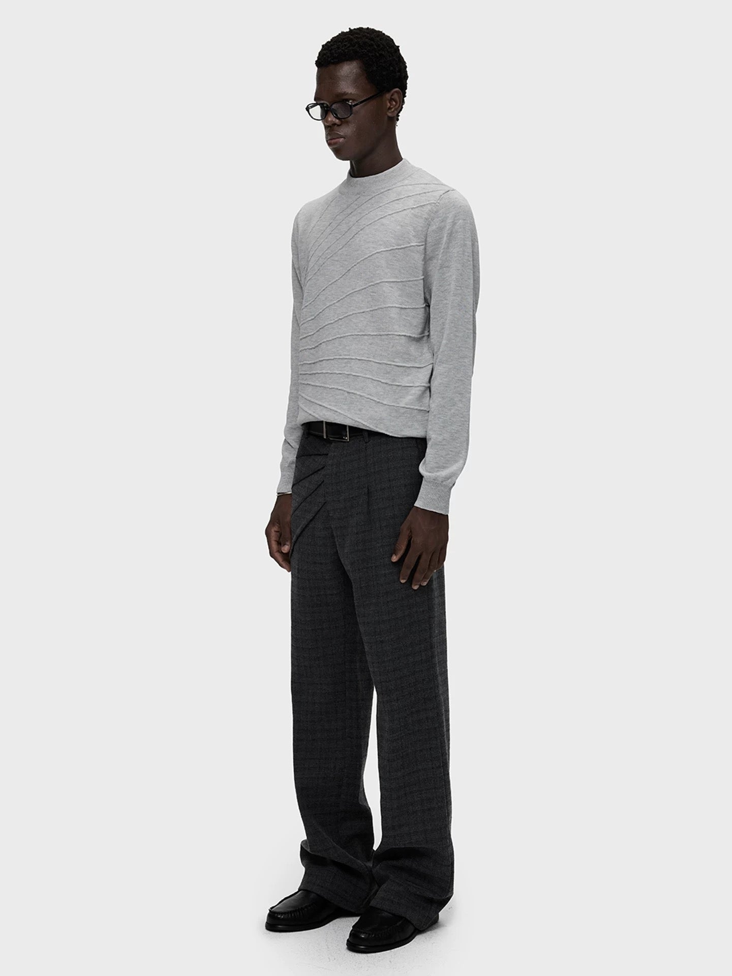 "Portrait" Draped Wide-Leg Wool Trousers