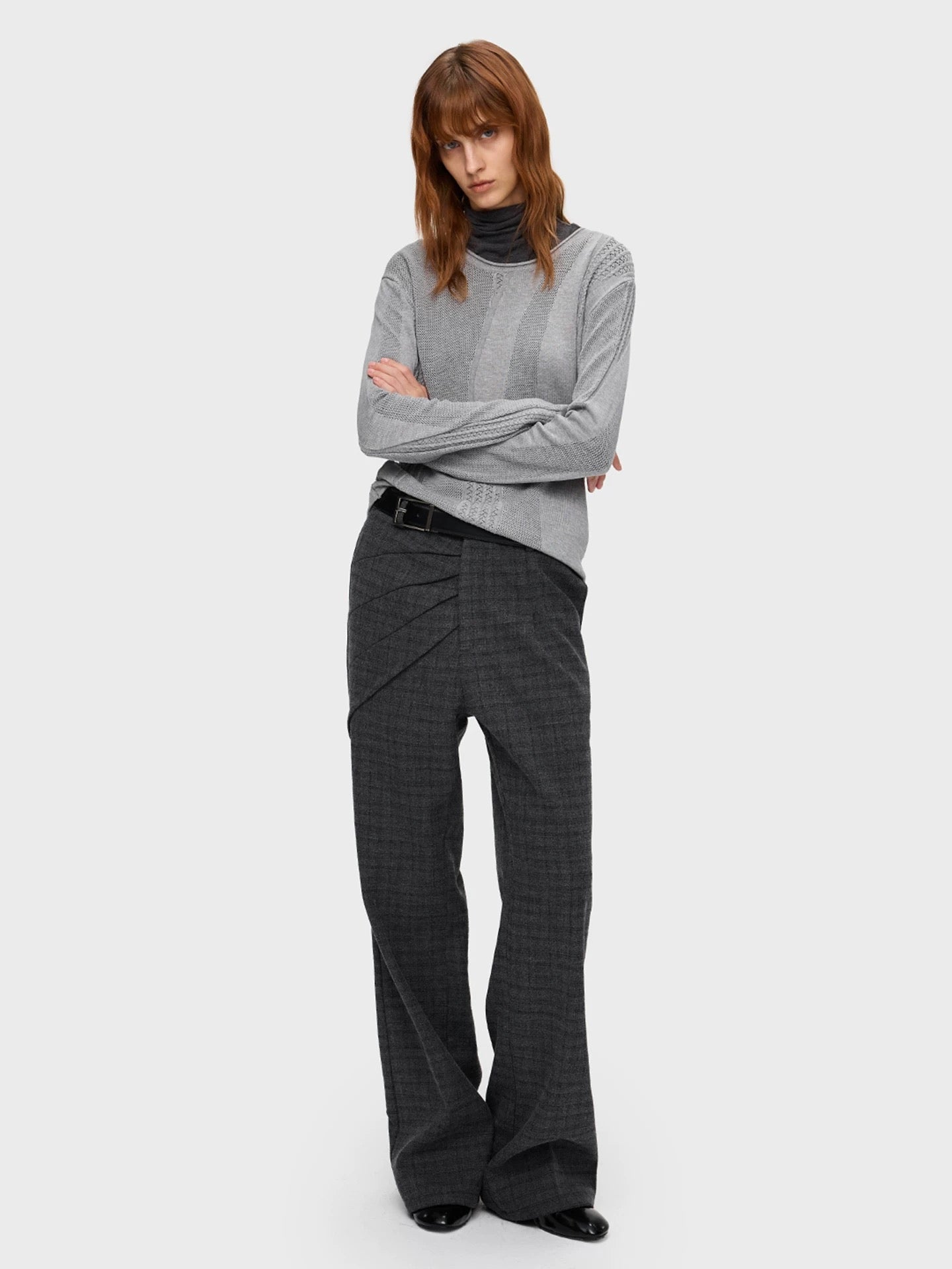 "Portrait" Draped Wide-Leg Wool Trousers