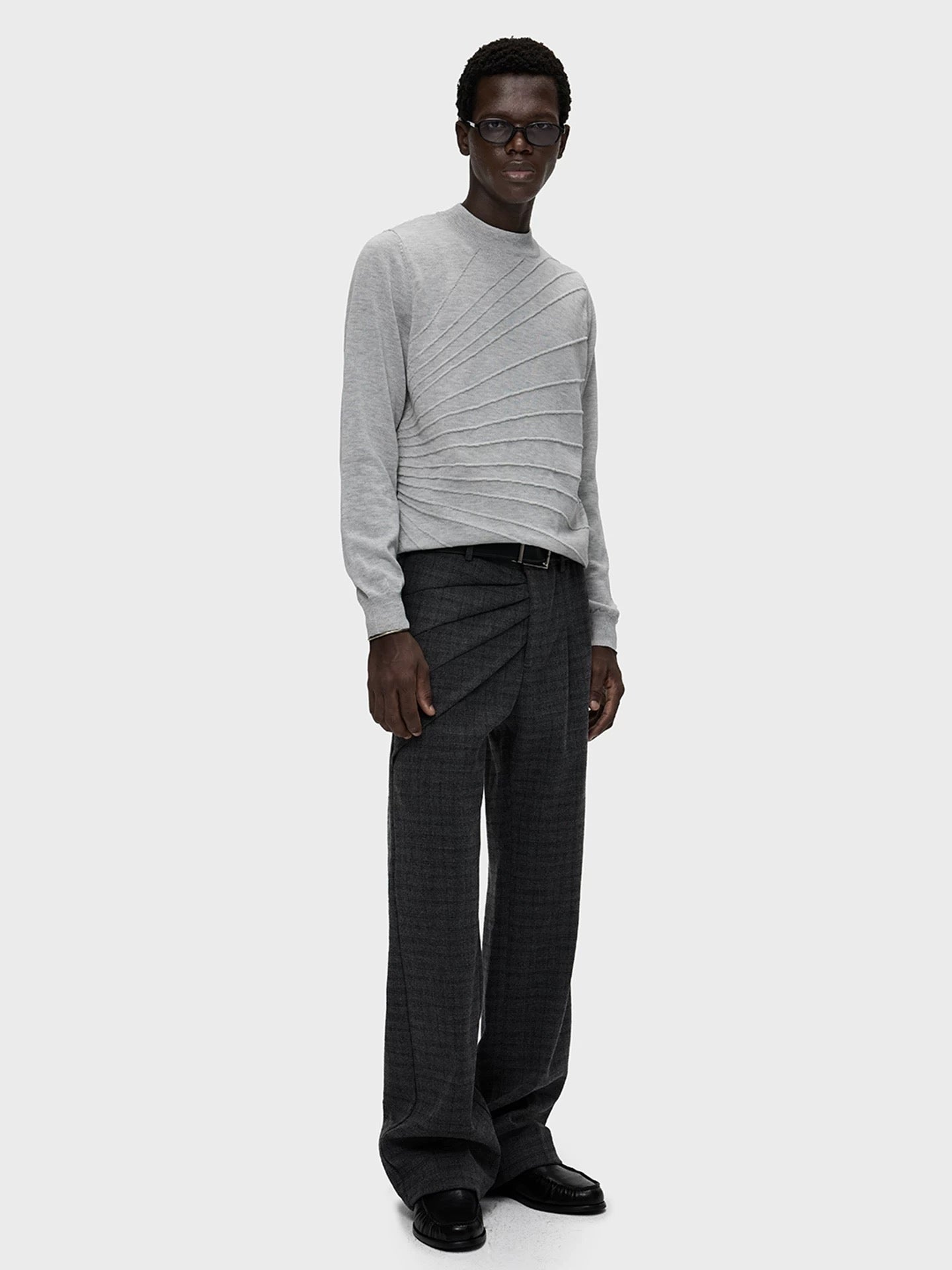 "Portrait" Draped Wide-Leg Wool Trousers
