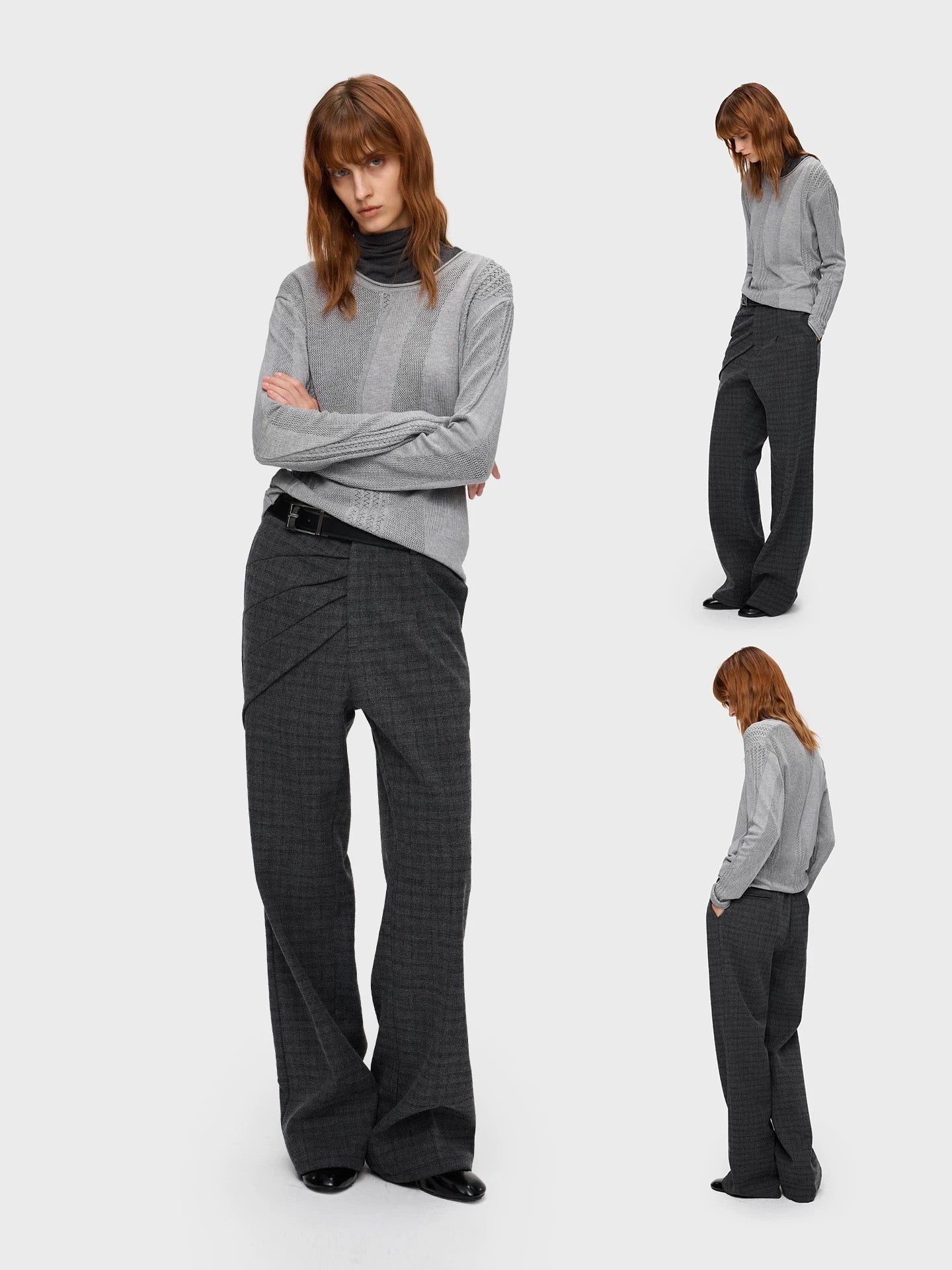 "Portrait" Draped Wide-Leg Wool Trousers