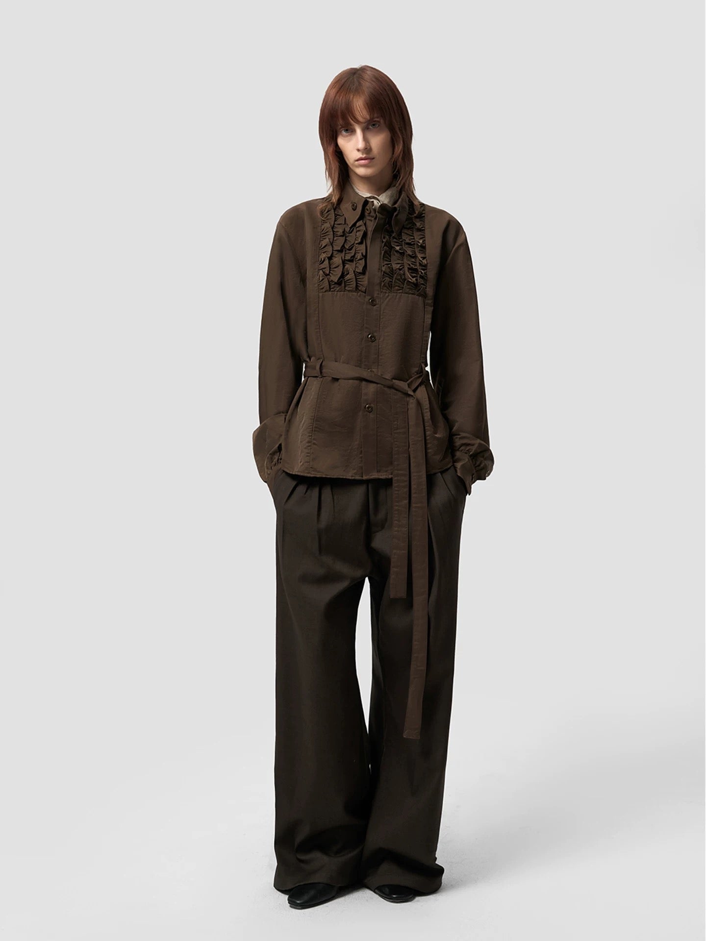 "Guepe" Brown Ruched Shirt
