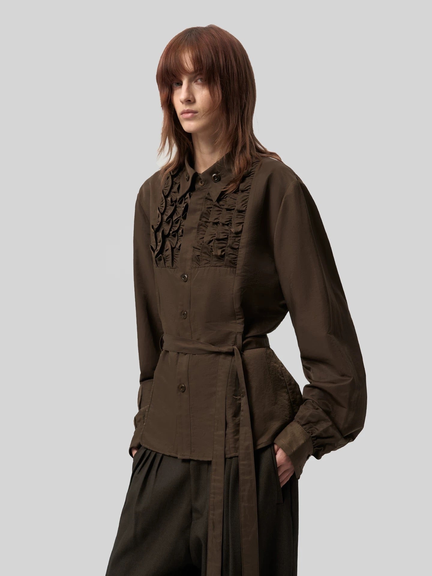 "Guepe" Brown Ruched Shirt