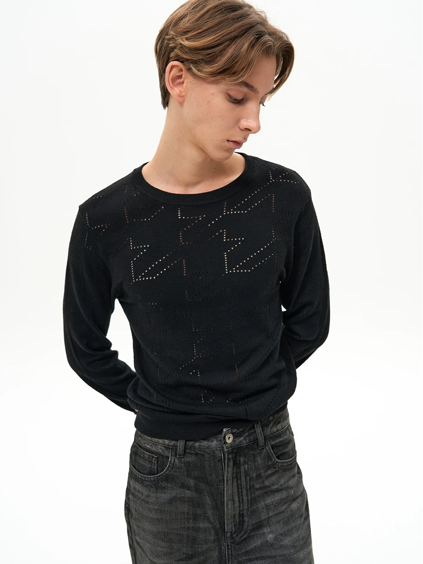 « The Lattice » Openwork Knit Long-Sleeve