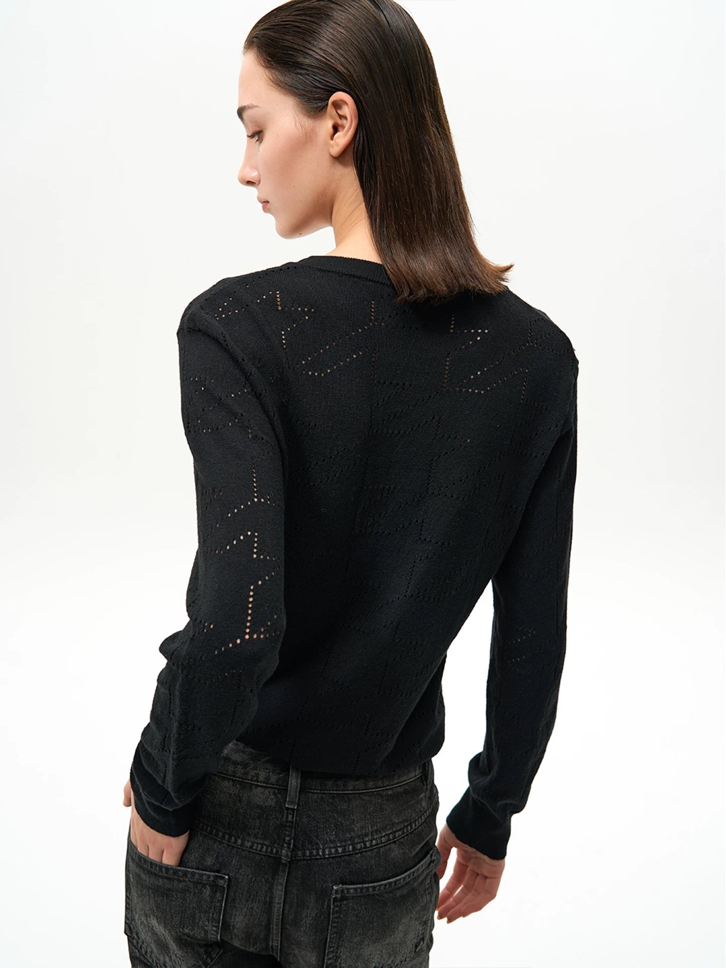 « The Lattice » Openwork Knit Long-Sleeve