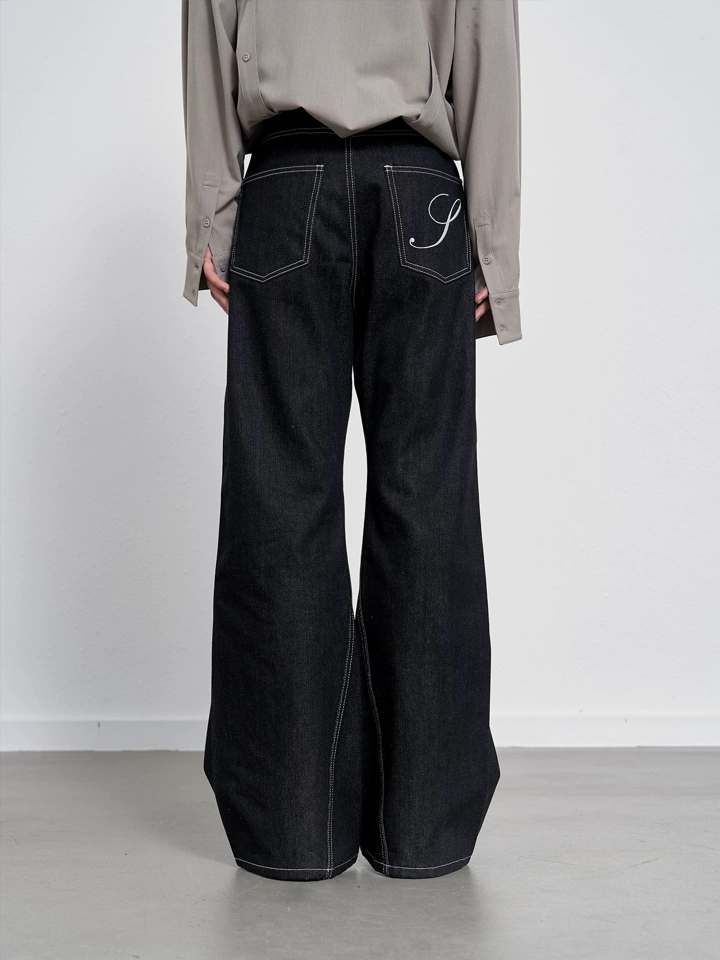 【U LAN】Summer bijou raw denim pants Jun WideLeg Denim/Brocade Patch Pants