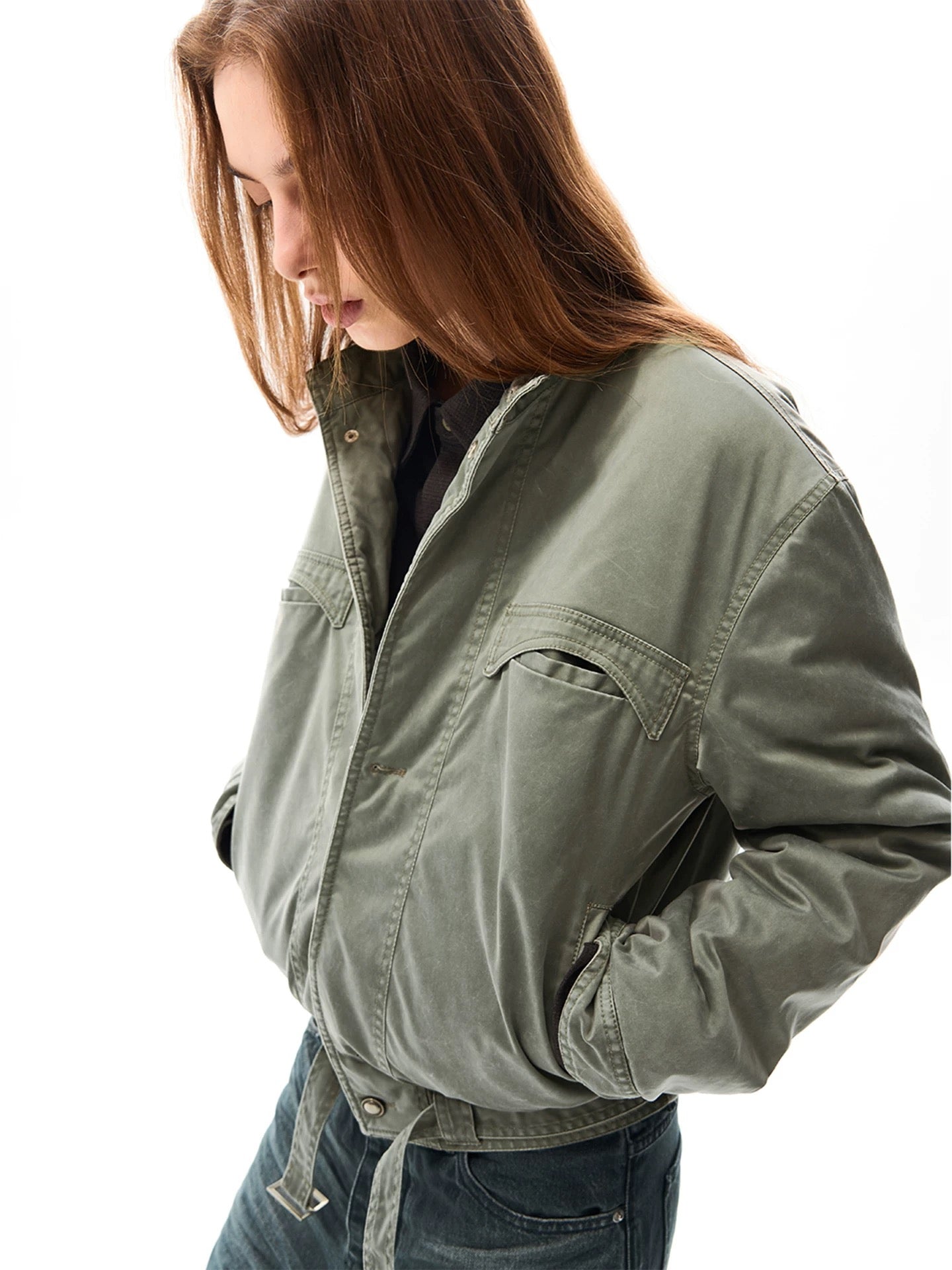 "Faded Sage" Washed Bomber Jacket