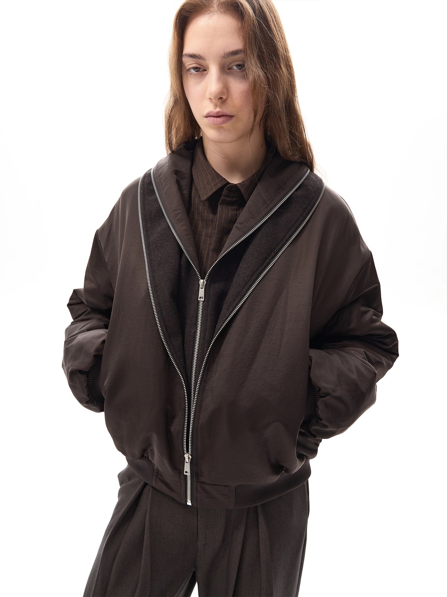 "Coated Shell" Polished Wool Bomber