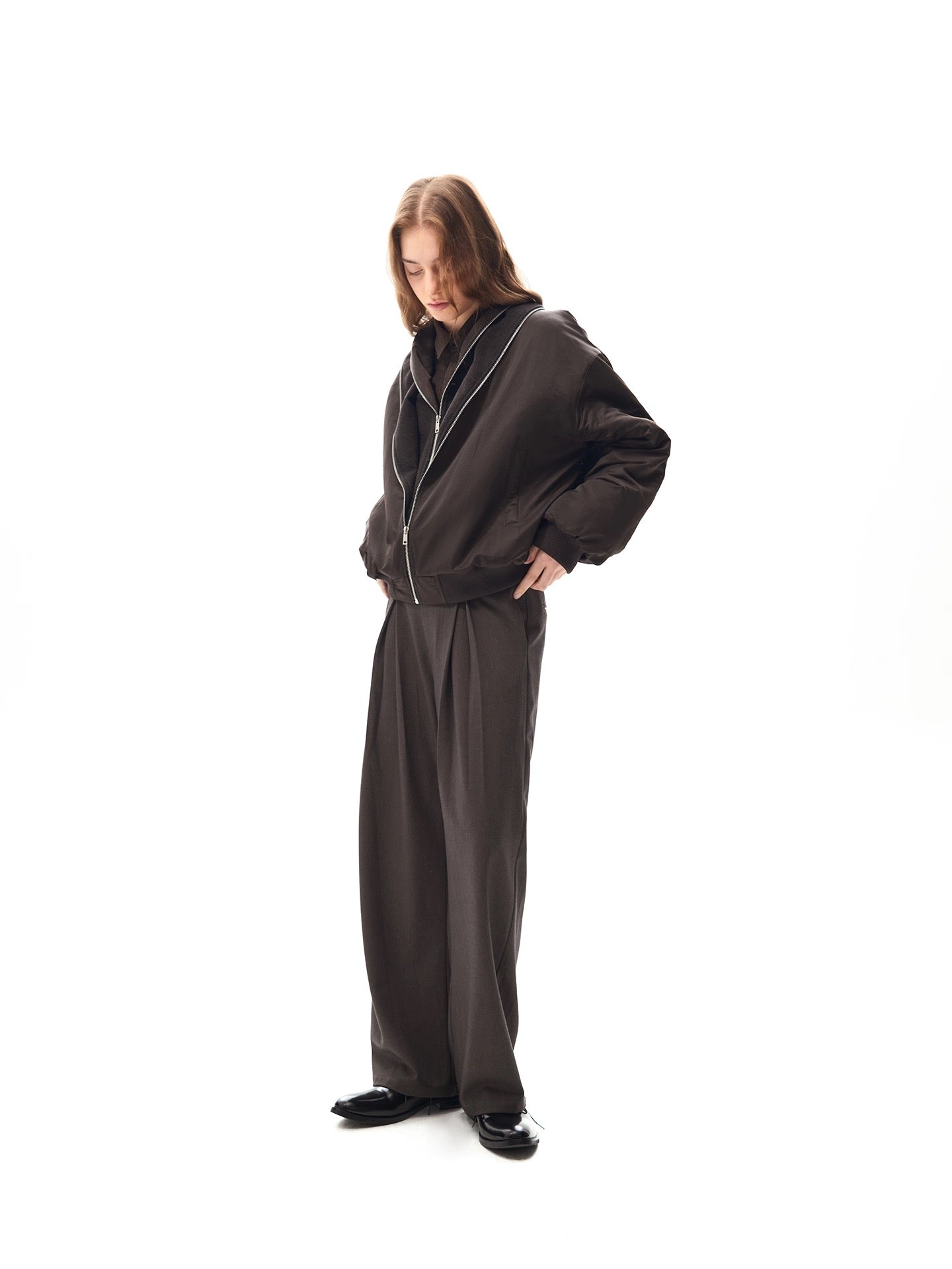 "Coated Shell" Polished Wool Bomber