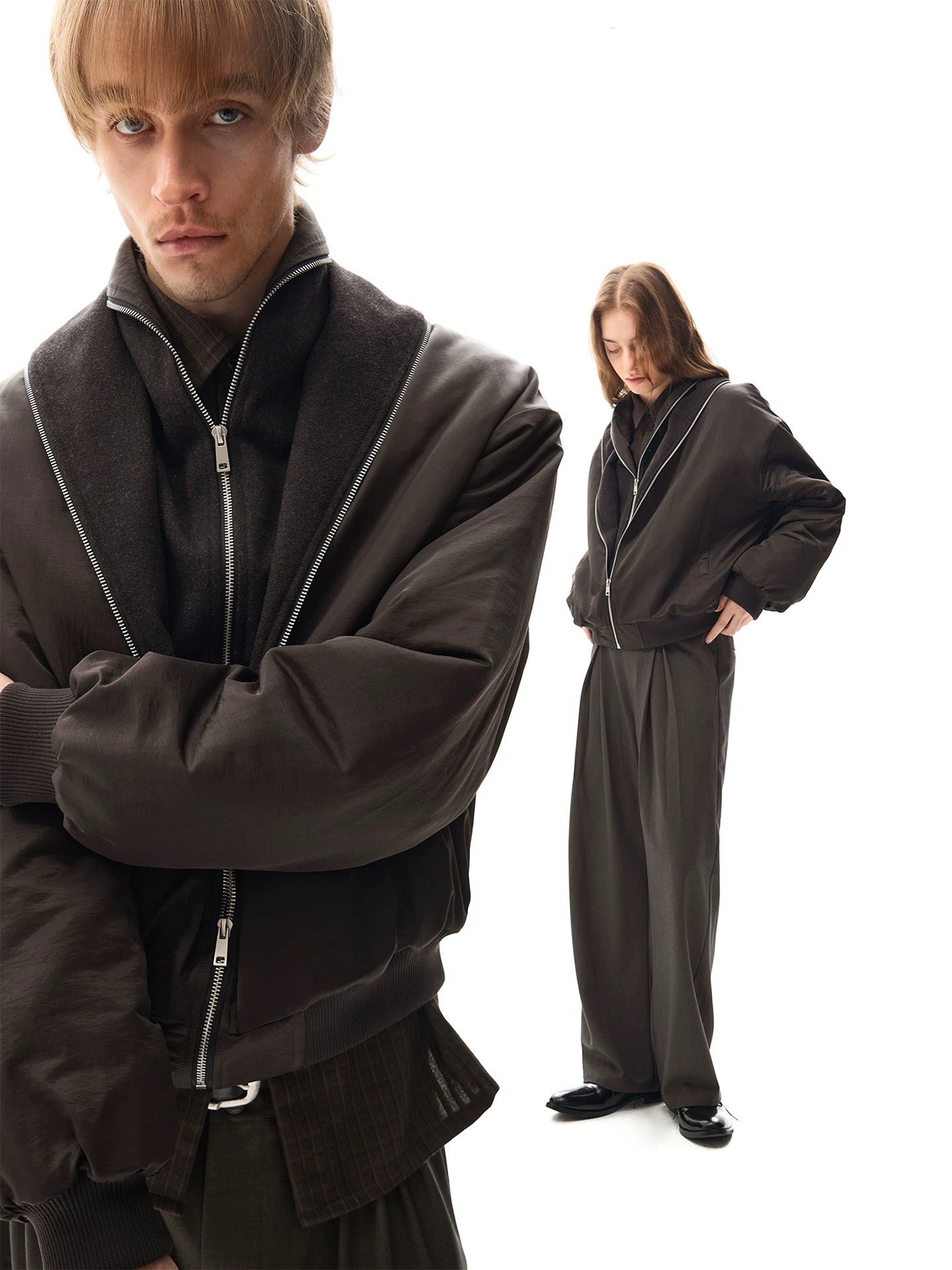 "Coated Shell" Polished Wool Bomber