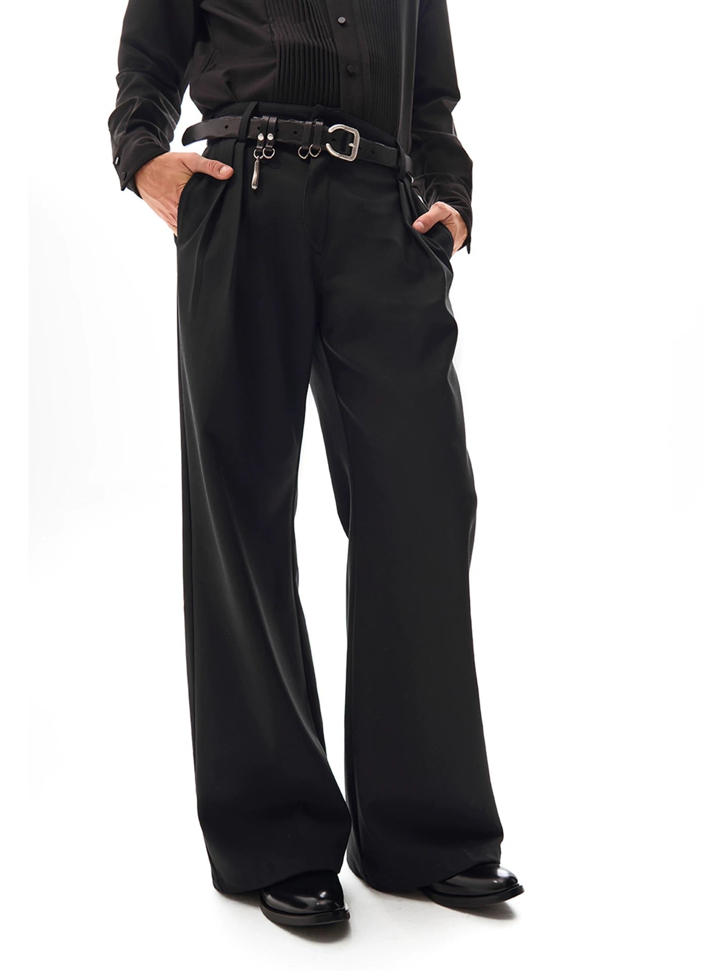 "Split-Back" Wide Trousers with Offset Back Pocket