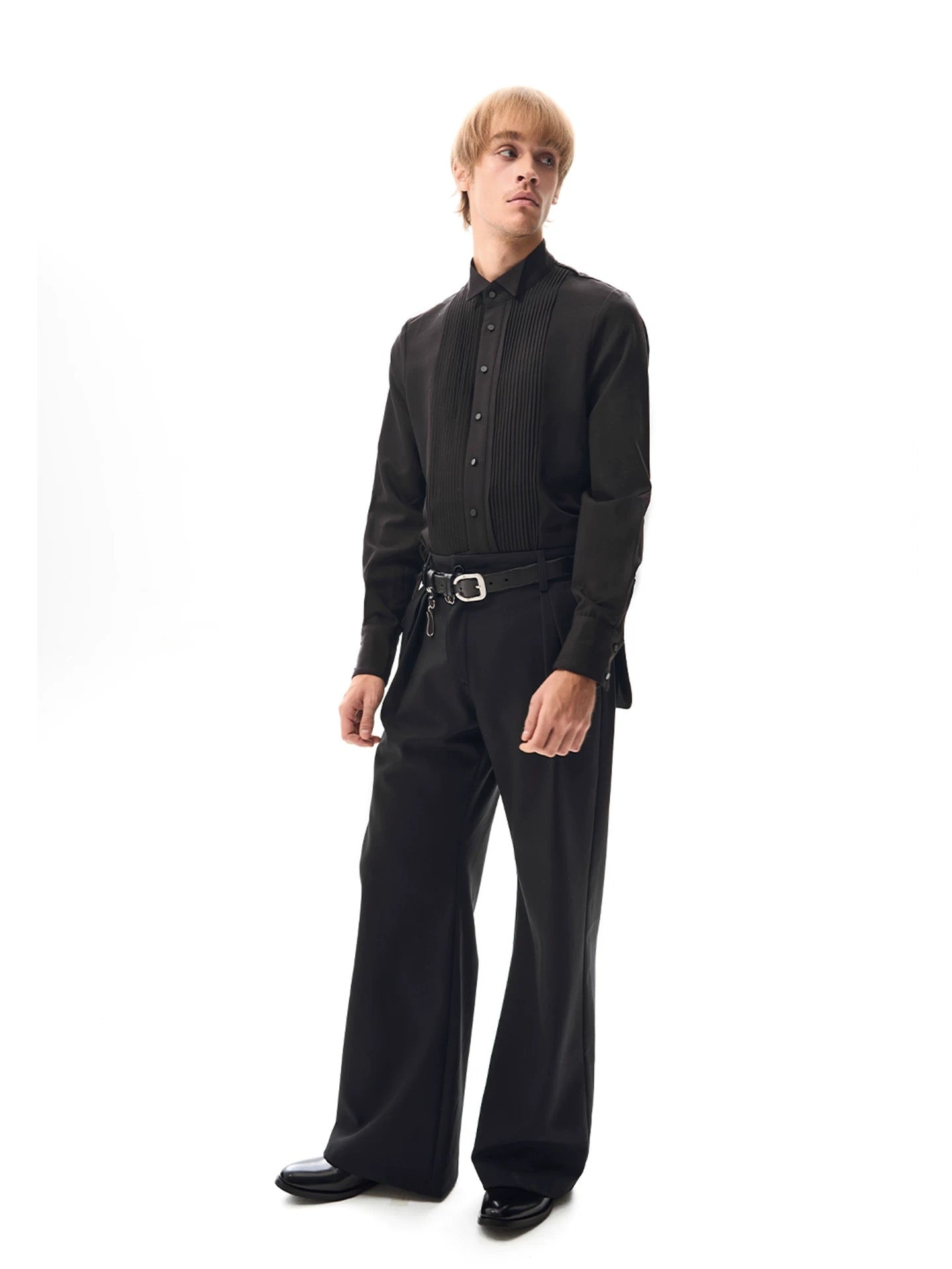 "Split-Back" Wide Trousers with Offset Back Pocket