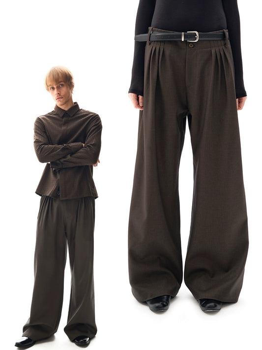 "The Brown Folded" Wide-Leg Pleat Pants