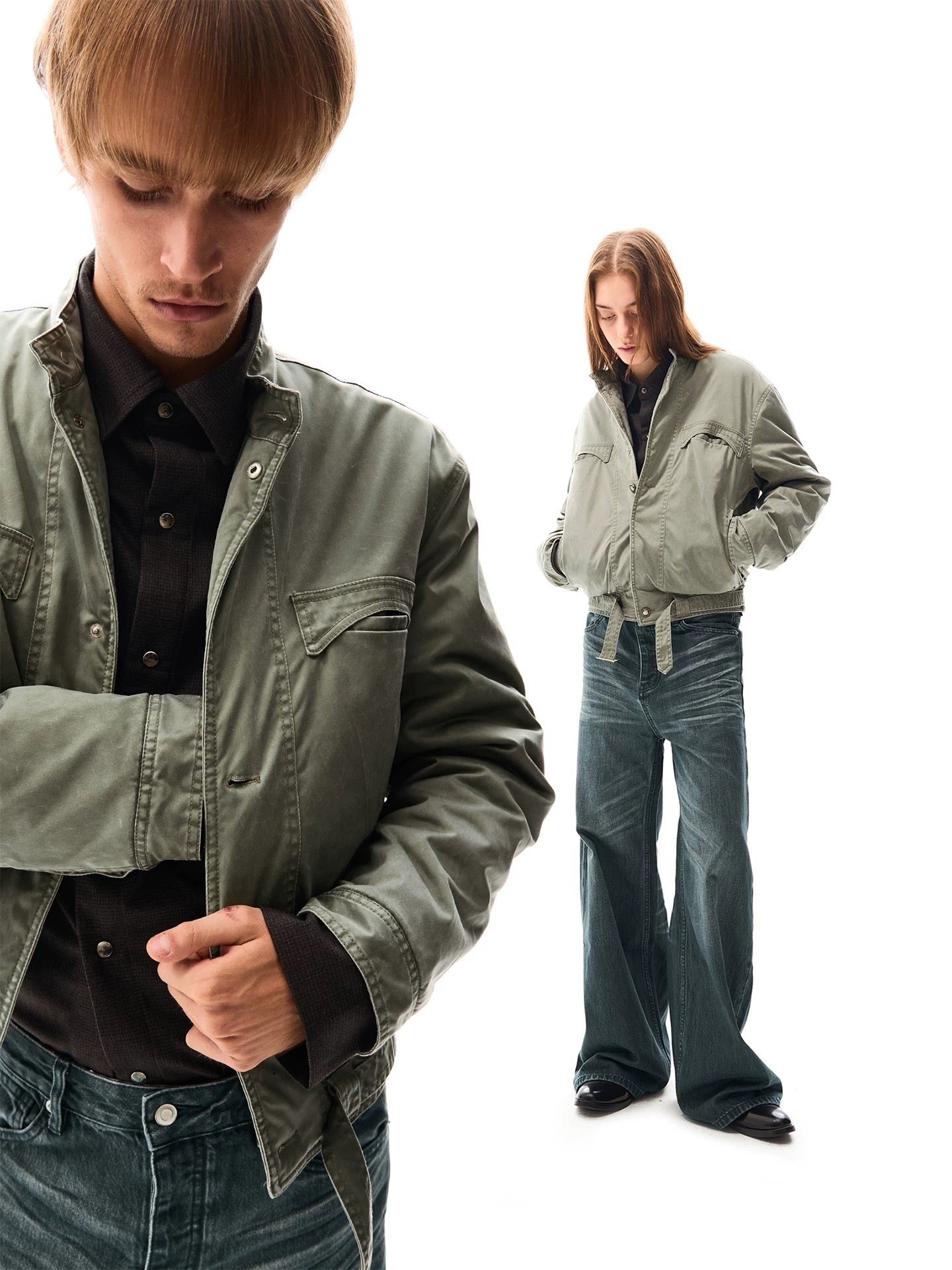 "Faded Sage" Washed Bomber Jacket