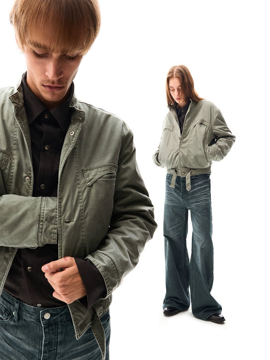 "Faded Sage" Washed Bomber Jacket