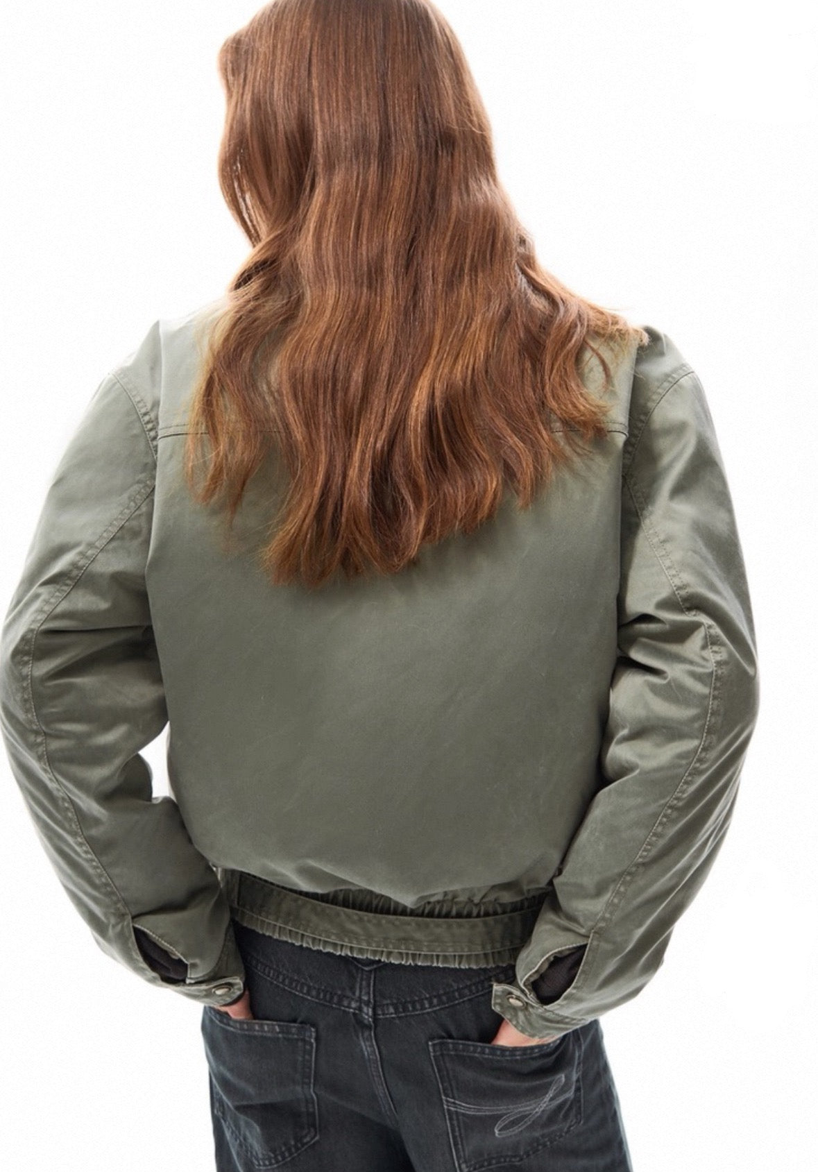 "Faded Sage" Washed Bomber Jacket