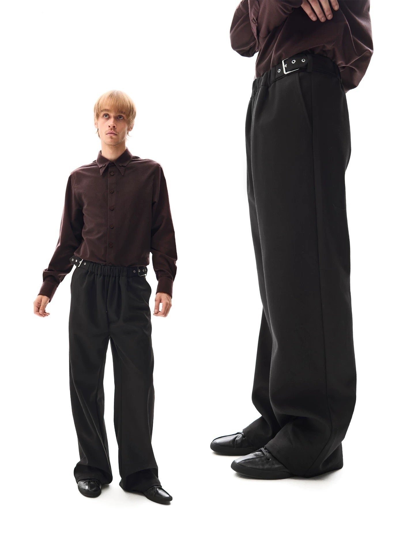 "The Black Folded" Wide-Leg Pleat Pants