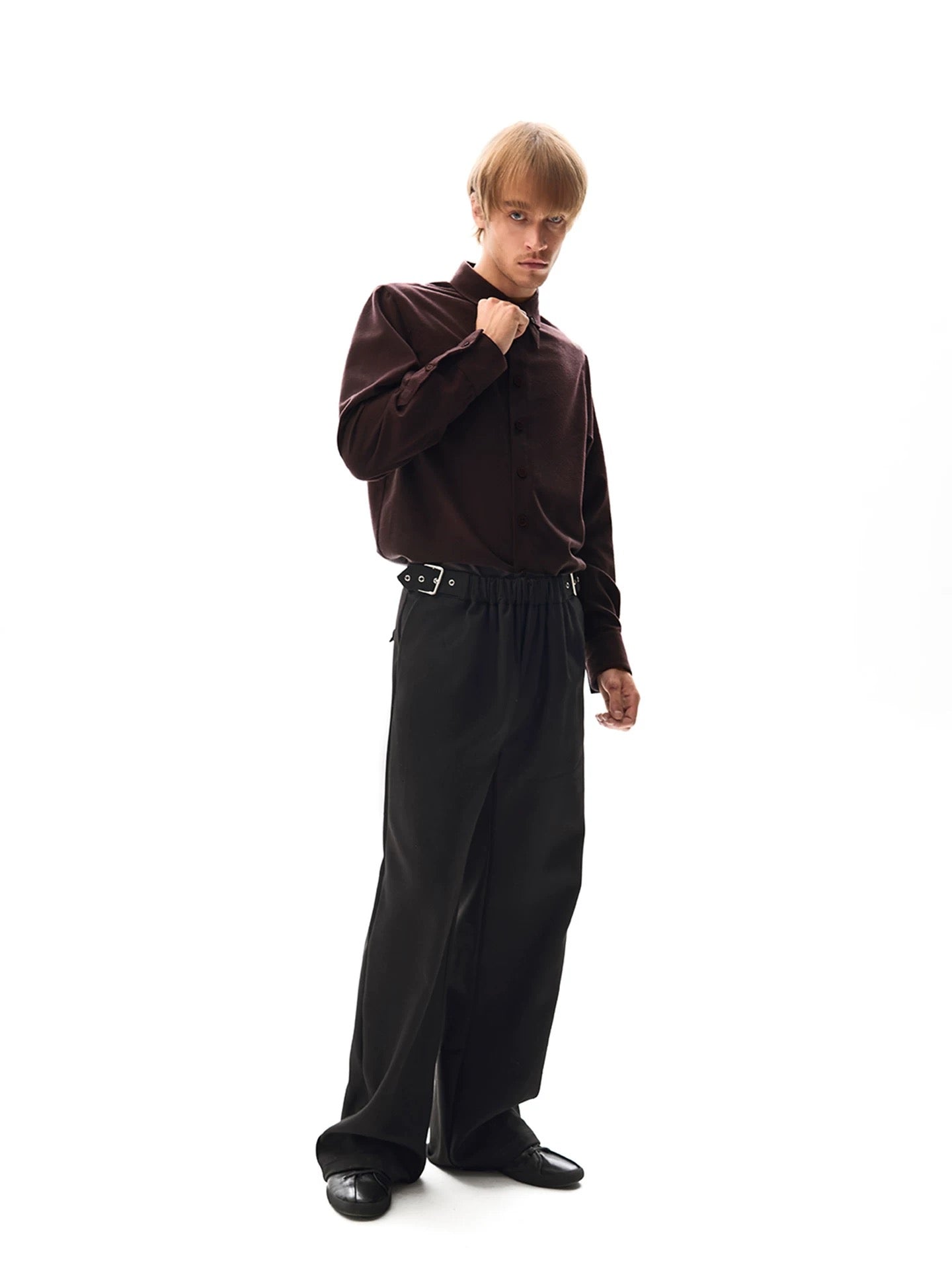 "The Black Folded" Wide-Leg Pleat Pants