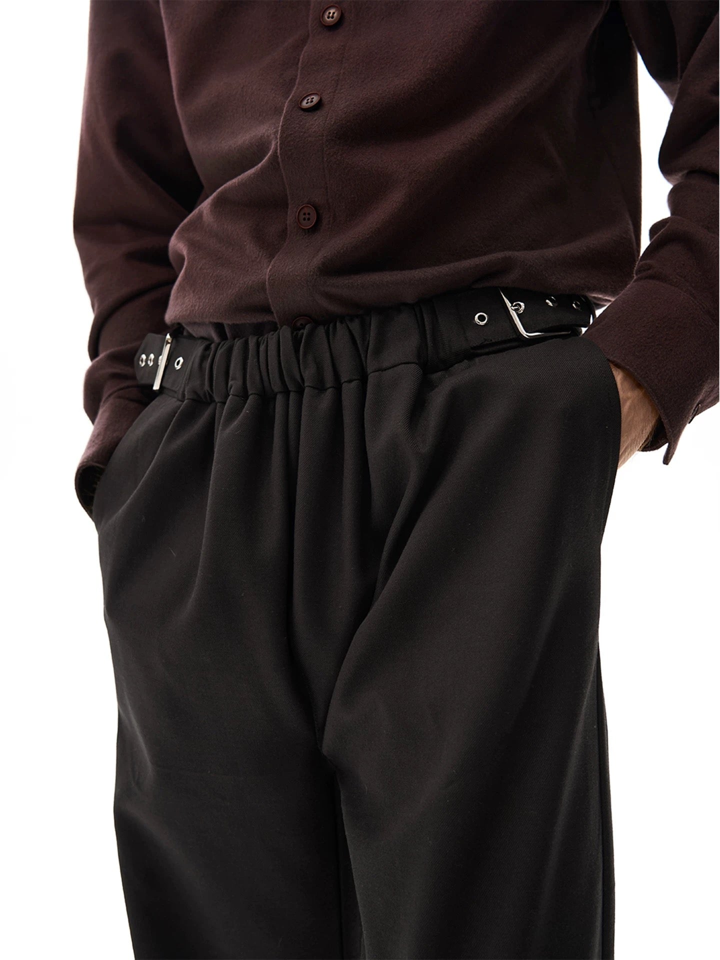 "The Black Folded" Wide-Leg Pleat Pants