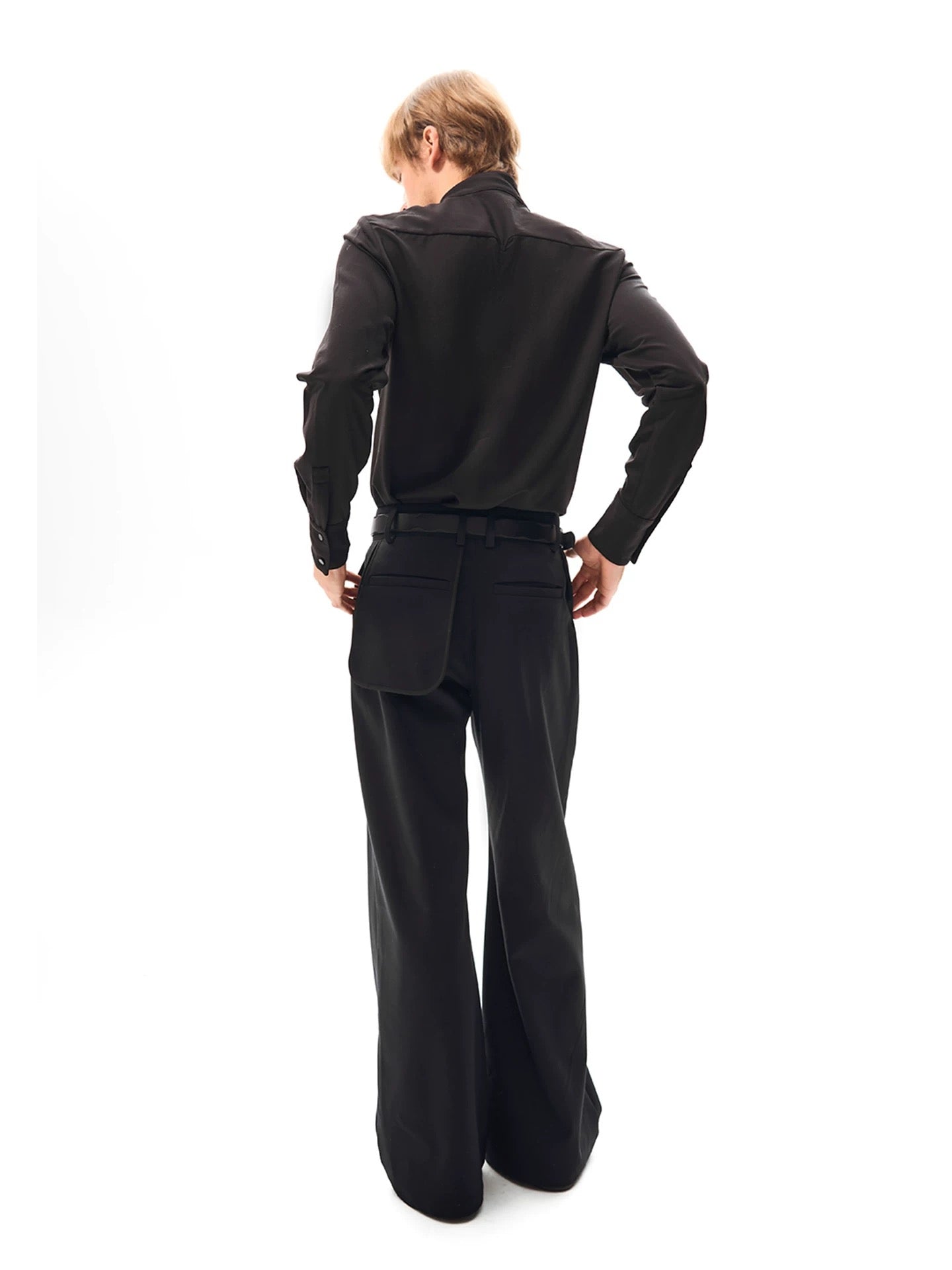 "Split-Back" Wide Trousers with Offset Back Pocket