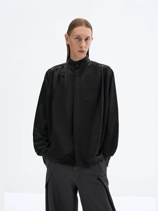 "Crow Plume" Sleeve Pleat Drape Shirt