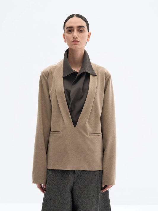 "Taupe V" Collar Blazer Fit Adjusted