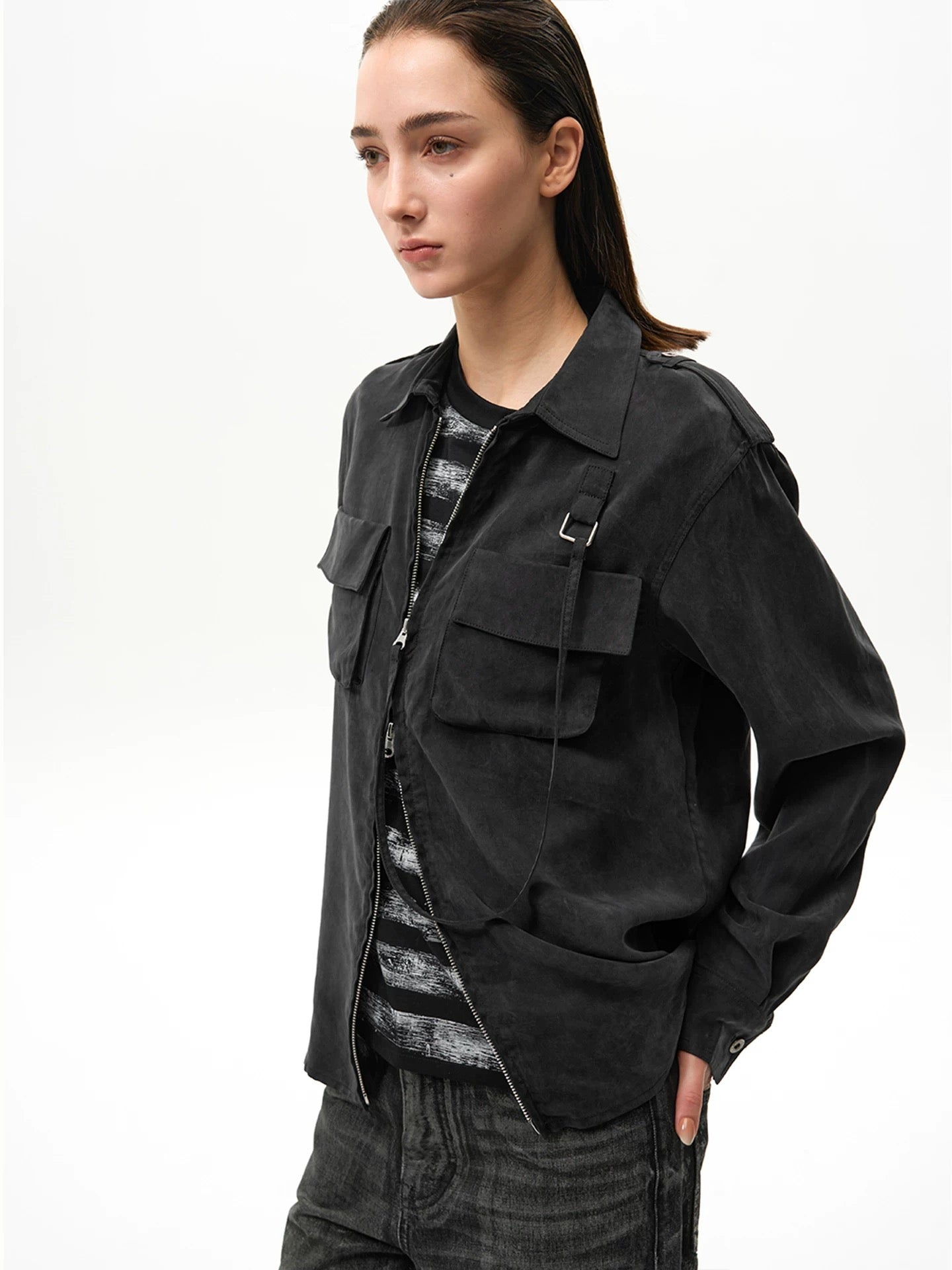 "The Dune" Sand Black Shirt Jacket