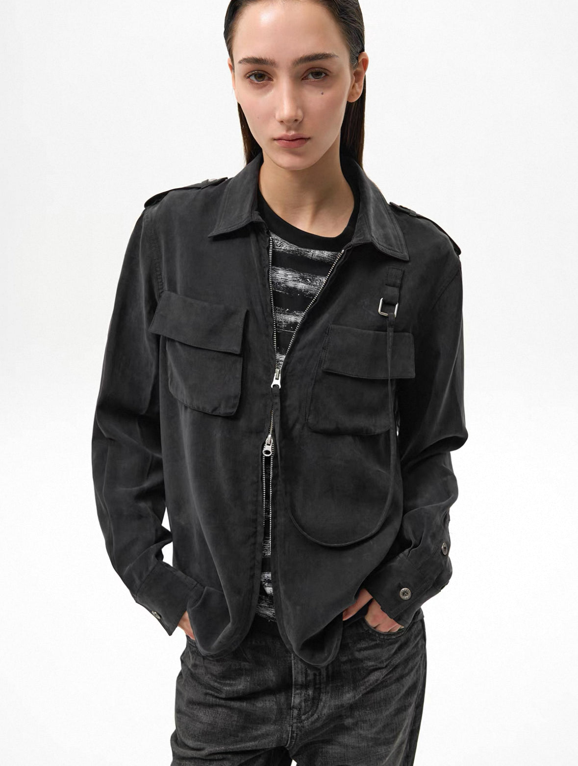 "The Dune" Sand Black Shirt Jacket