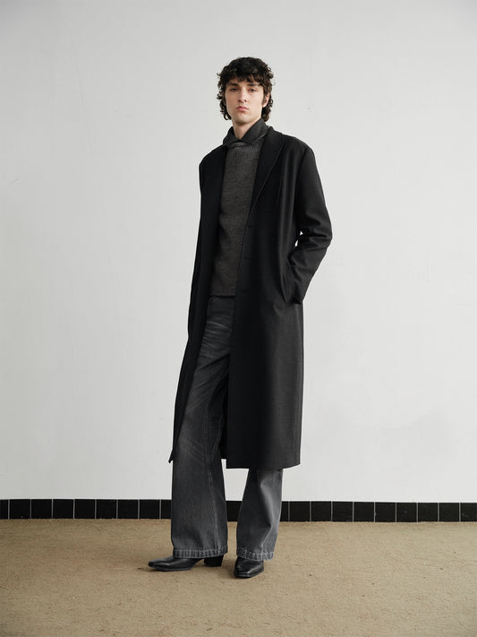 "Chester" Black Long Pleated Coat