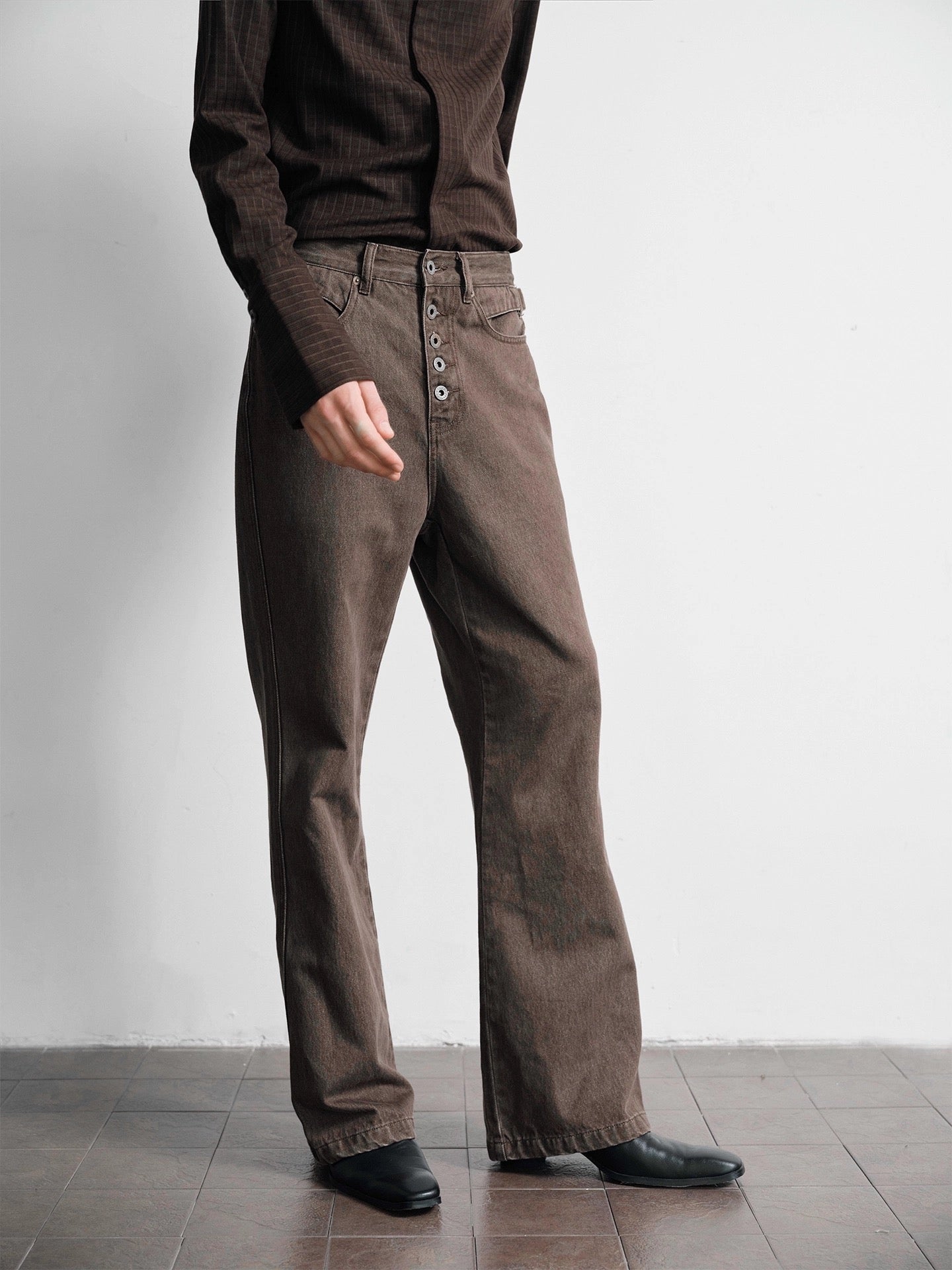 "Chestnut" Faded Vintage-Effect Straight Jeans