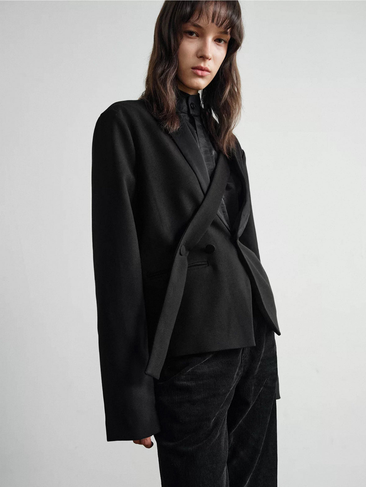 "Tailored" Cropped Blazer with Peak Lapel