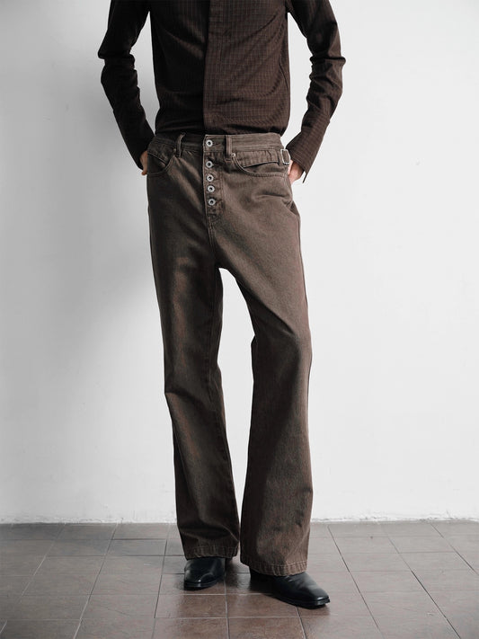 "Chestnut" Faded Vintage-Effect Straight Jeans