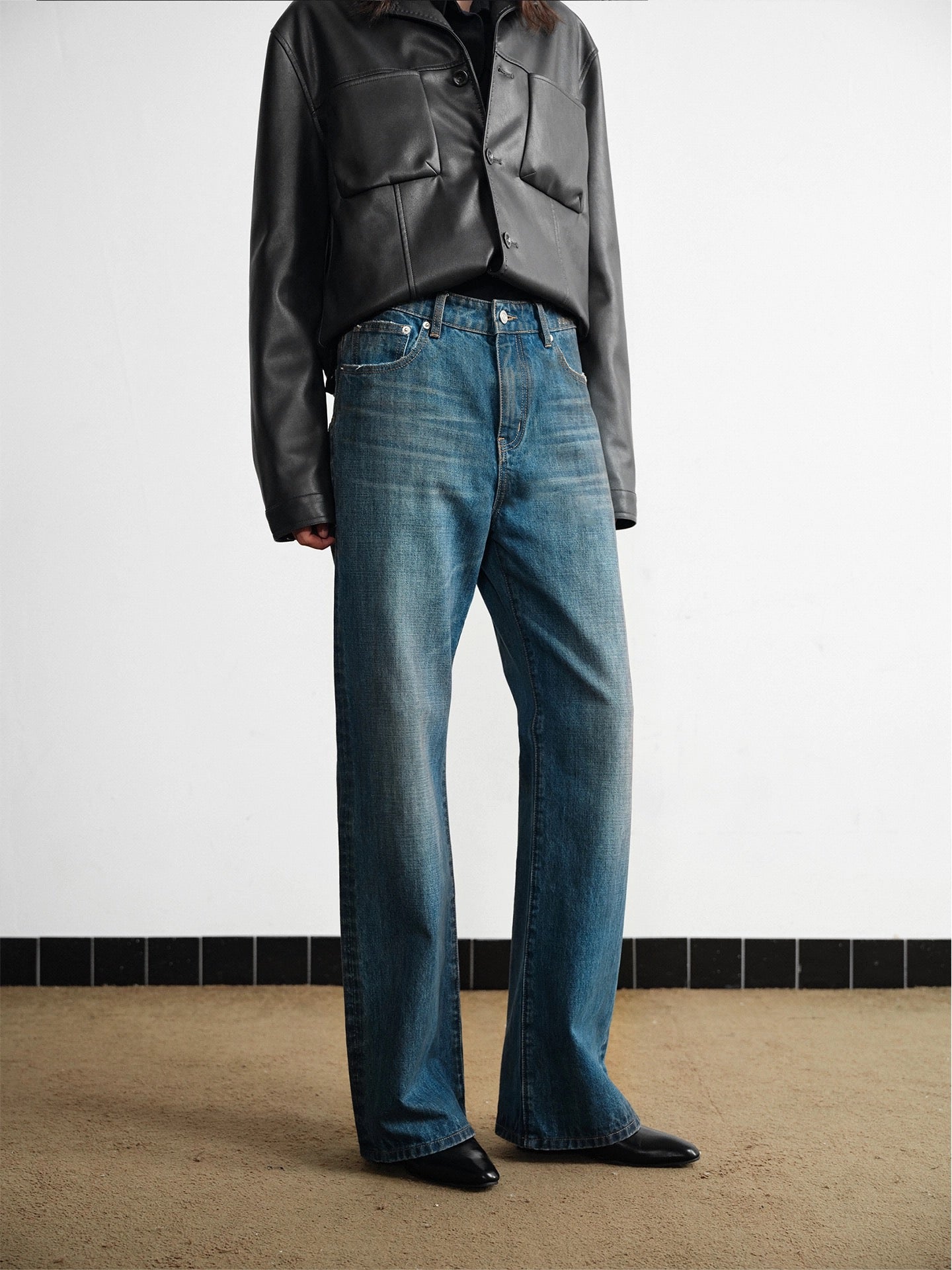"Blue Desert" Washed Straight-Leg Jeans