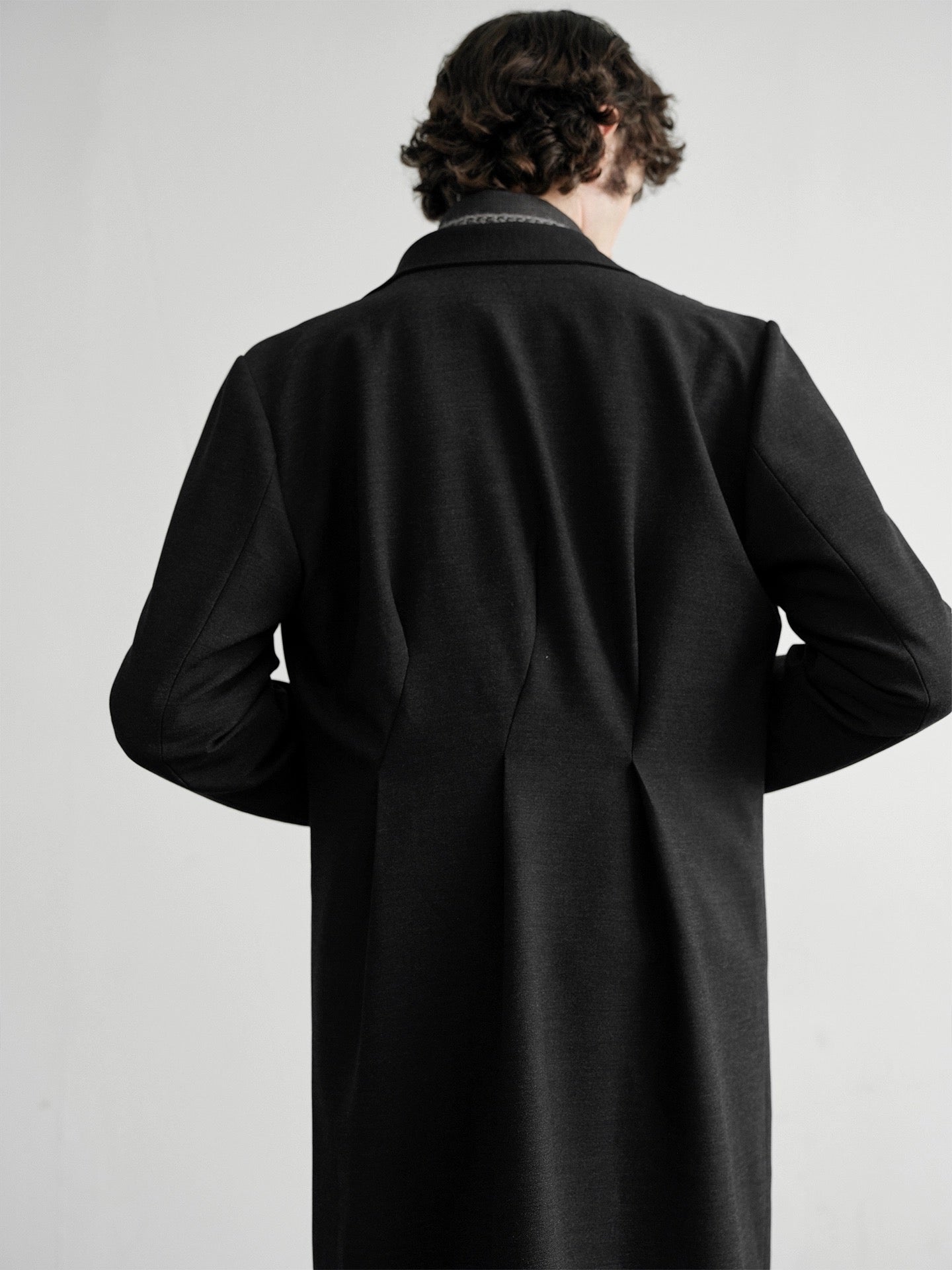 "Chester" Black Long Pleated Coat
